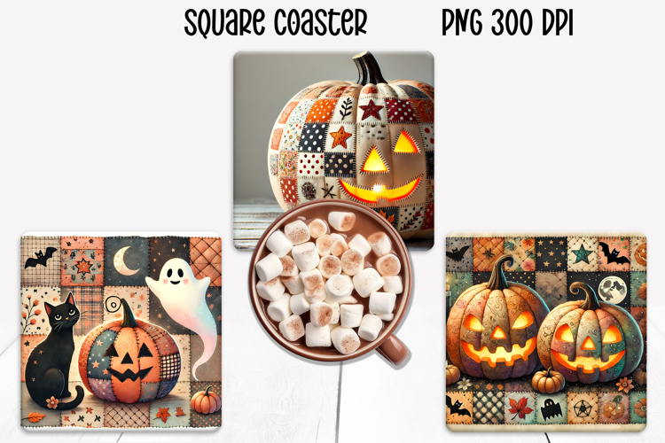 Cute Halloween patchwork pumpkin square coaster sublimation