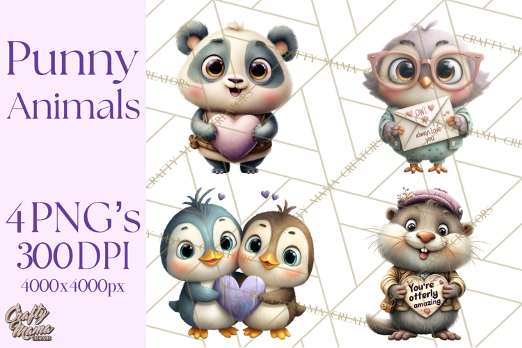 Punny Animal Valentine PNG, Cute Love Clipart