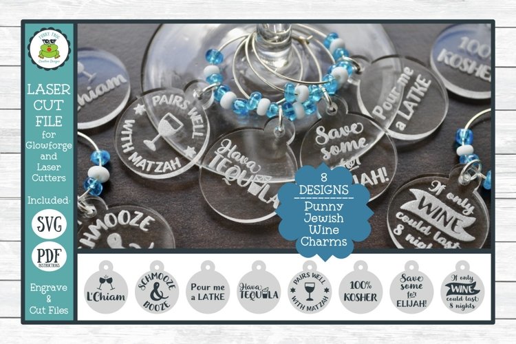 Punny Jewish Wine Charm Bundle, SVG Laser Cut Files