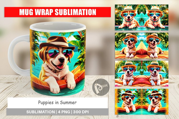 Mug Wrap Design Puppies in Summer