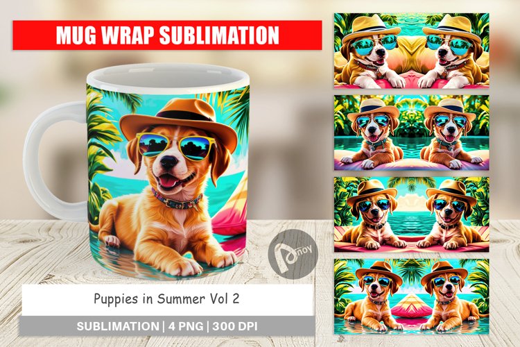 Mug Wrap Design Puppies in Summer