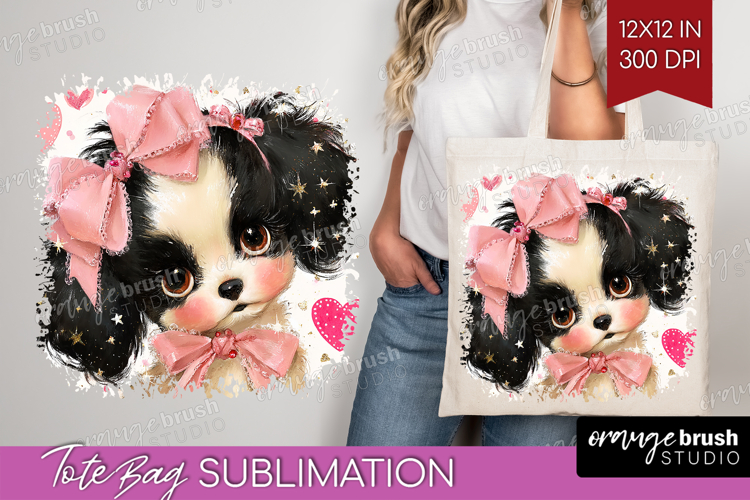 Puppy Valentine Tote Bag Cute Valentines Day Tote Bag PNG