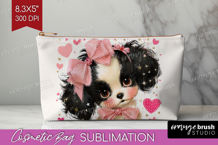 Puppy Valentine Cosmetic Bag Cute Valentines Day Makeup Bag