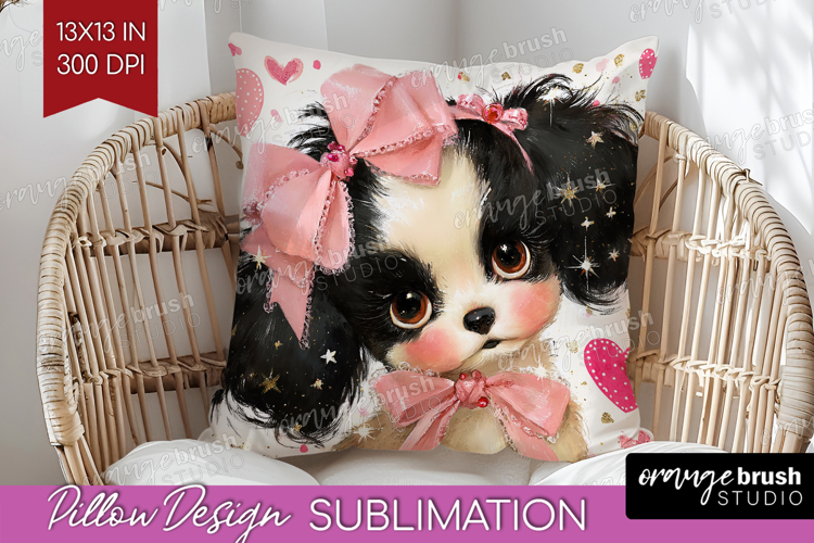 Puppy Valentine Pillow Sublimation Cute Valentines Day
