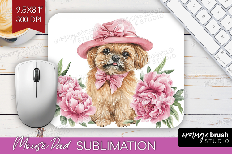 Puppy Flowers Mouse Pad Sublimation Cute Farm Mousepad PNG