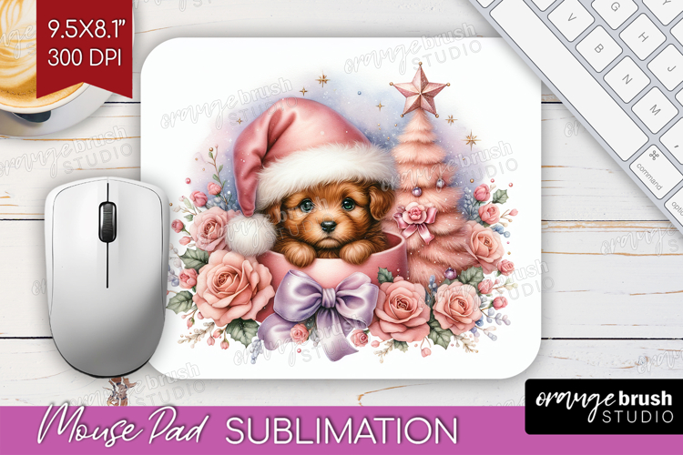 Puppy Pastel Christmas Mouse Pad Sublimation Coquette Xmas