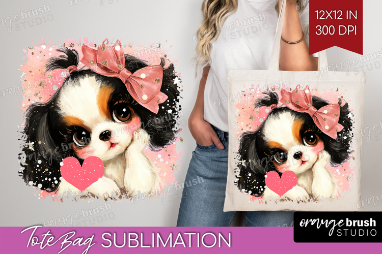 Puppy Valentine Tote Bag Cute Valentines Day Tote Bag PNG