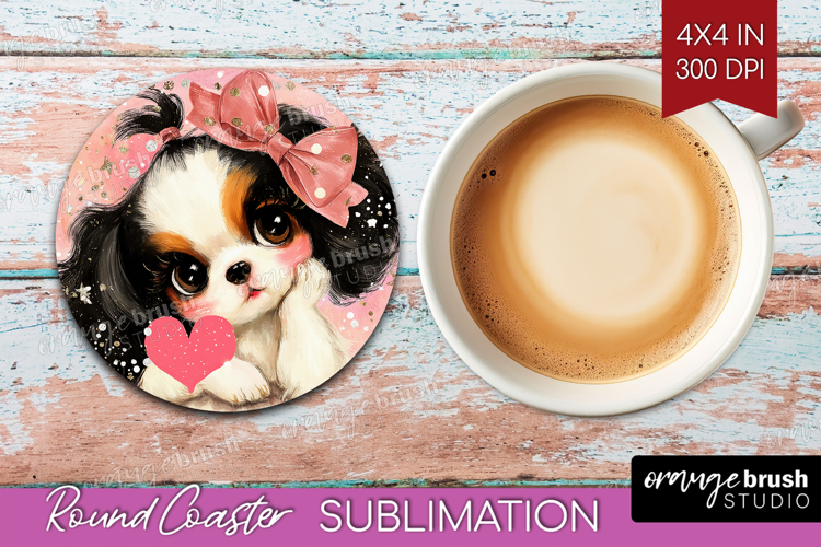 Puppy Valentine Round Coaster Cute Valentines Day Coaster