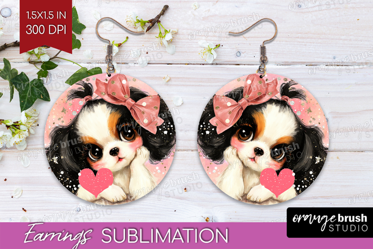 Puppy Valentine Round Earrings Cute Valentines Day PNG