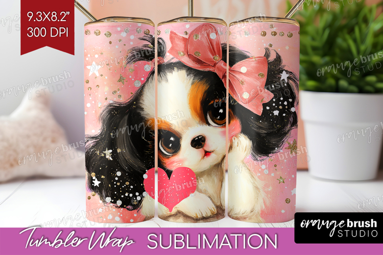 Puppy Valentine Tumbler Wrap Cute Valentines Day Tumbler PNG