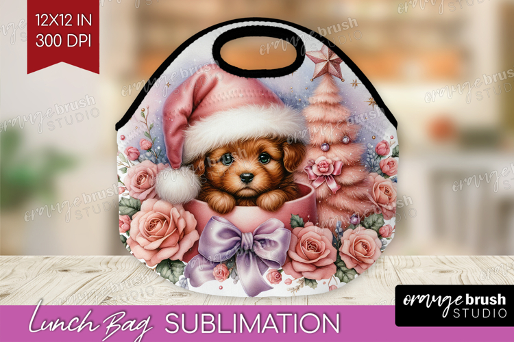 Puppy Pastel Christmas Lunch Bag Coquette Xmas Lunch Bug PNG