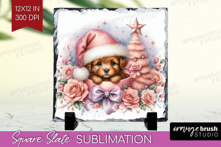 Puppy Pastel Christmas Slate PNG Coquette Xmas Square Slate