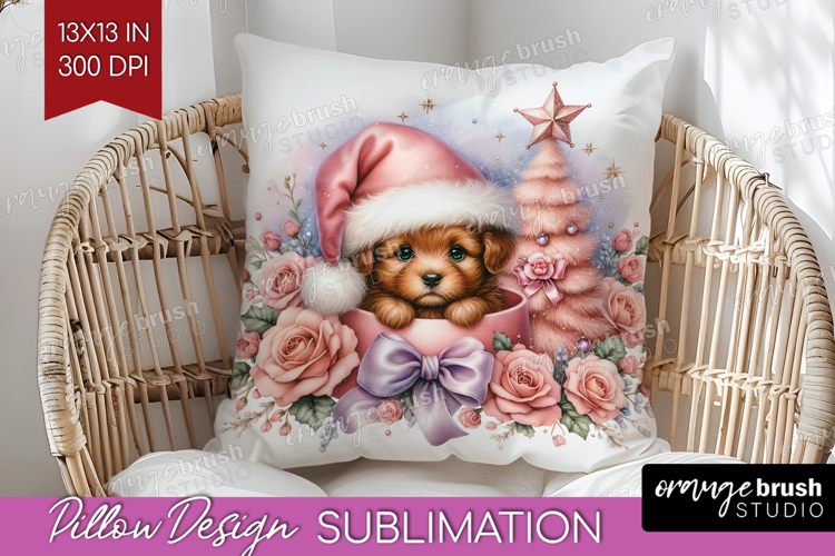 Puppy Pastel Christmas Pillow Sublimation Coquette Xmas