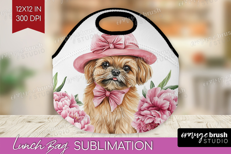 Puppy Flowers Lunch Bag Cute Farm Lunch Bug PNG Sublimation