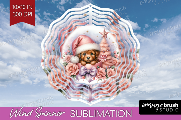 Puppy Pastel Christmas Wind Spinner Sublimation PNG Coquette