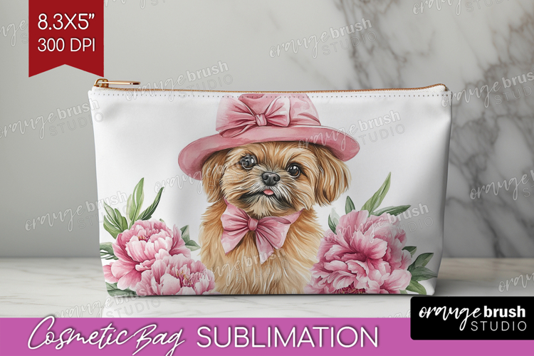 Puppy Flowers Cosmetic Bag Cute Farm Makeup Bag PNG