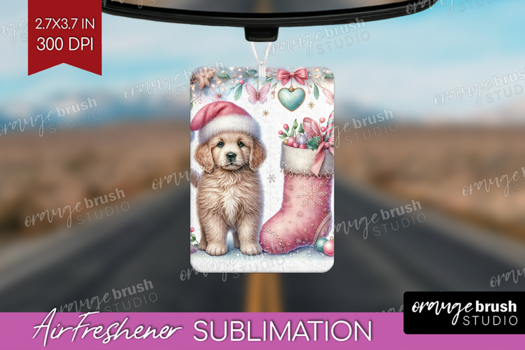 Puppy Pastel Christmas Air Freshener PNG Coquette Xmas PNG