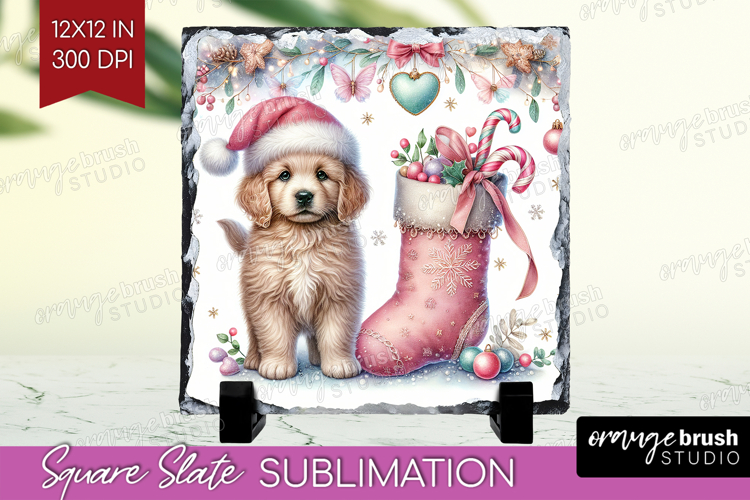 Puppy Pastel Christmas Slate PNG Coquette Xmas Square Slate