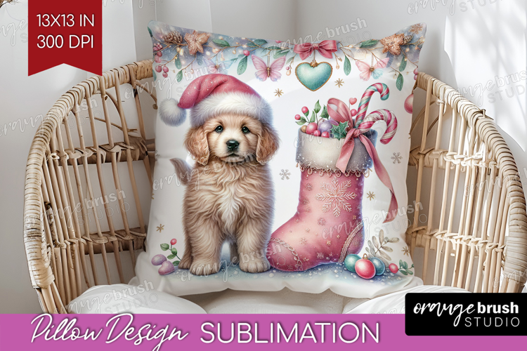 Puppy Pastel Christmas Pillow Sublimation Coquette Xmas