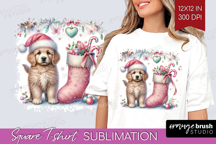 Puppy Pastel Christmas Square Tshirt Background Coquette