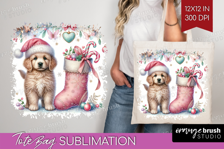 Puppy Pastel Christmas Tote Bag Coquette Xmas Tote Bag PNG