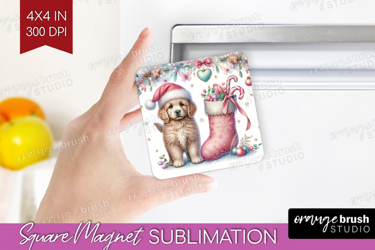 Puppy Pastel Christmas Magnet Sublimation Coquette Xmas