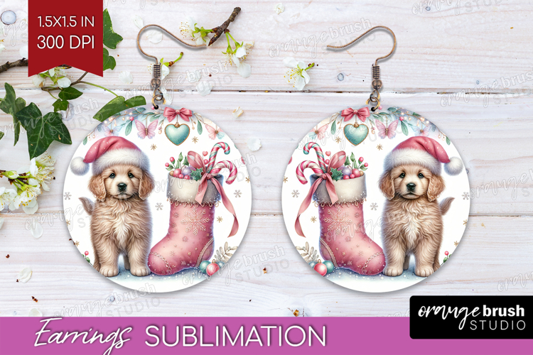 Puppy Pastel Christmas Round Earrings Coquette Xmas PNG