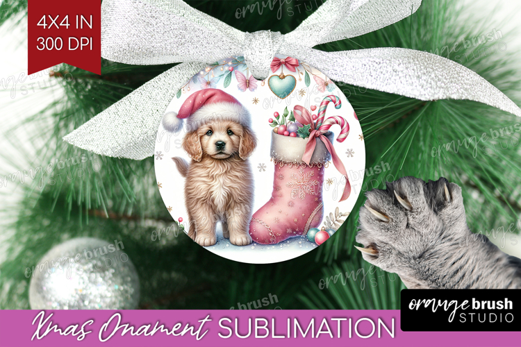 Puppy Pastel Christmas Ornament PNG Coquette Xmas PNG