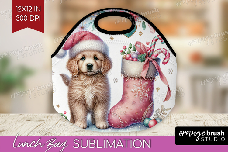 Puppy Pastel Christmas Lunch Bag Coquette Xmas Lunch Bug PNG