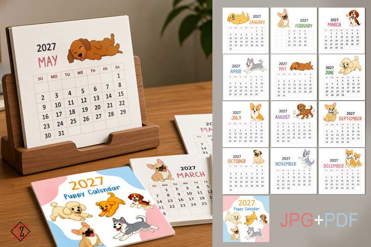 2027 "Cute Puppies" Desk Calendar example image 1