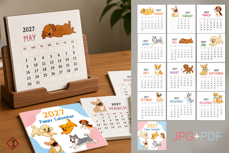 2027 "Cute Puppies" Desk Calendar