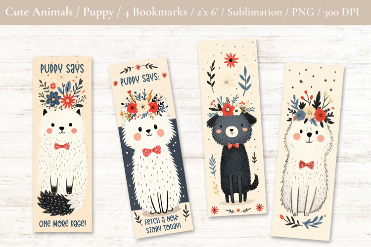 Cute Puppy Bookmark - Printable Crafts, 4 PNG
