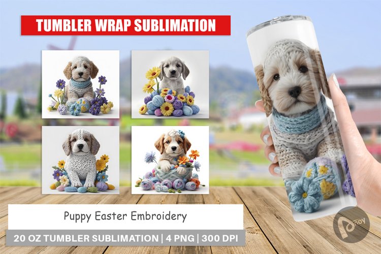 Tumbler Sublimation Wrap Puppy Easter Embroidery
