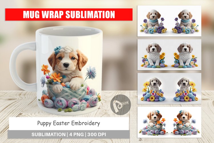 Mug Wrap Design Puppy Easter Embroidery