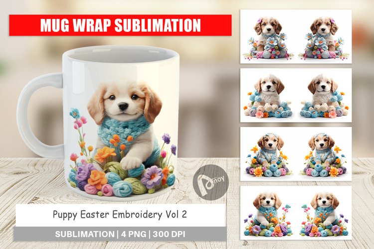 Mug Wrap Design Puppy Easter Embroidery