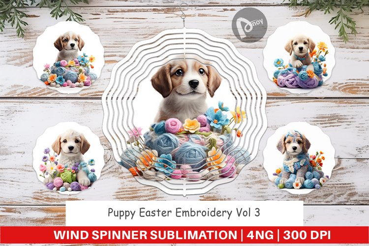 Wind Spinner Puppy Easter Embroidery