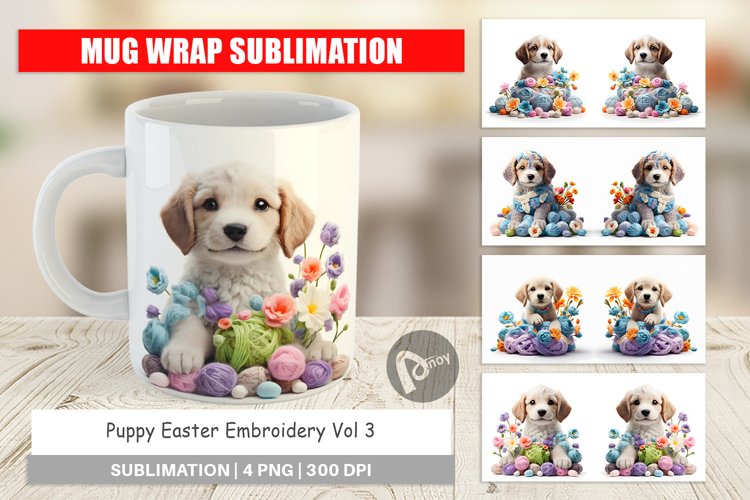 Mug Wrap Design Puppy Easter Embroidery