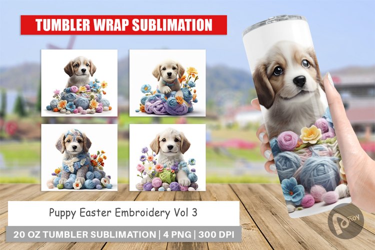 Tumbler Sublimation Wrap Puppy Easter Embroidery