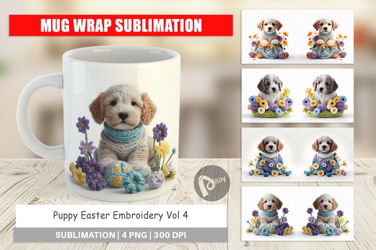 Mug Wrap Design Puppy Easter Embroidery