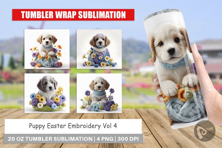 Tumbler Sublimation Wrap Puppy Easter Embroidery