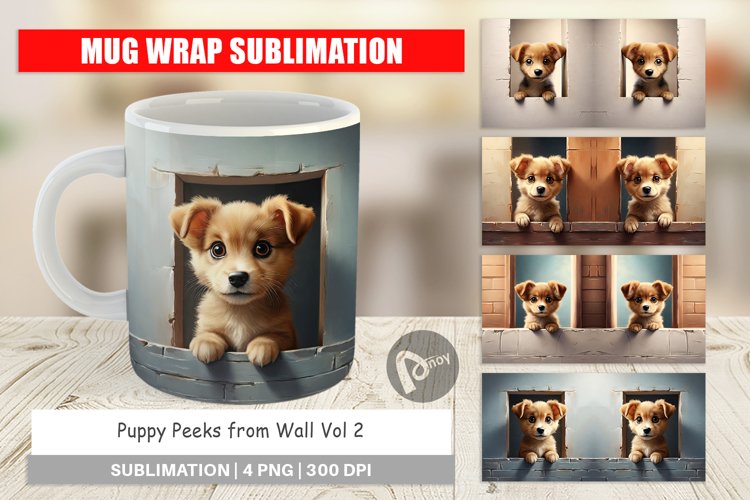Mug Wrap Design Puppy Peeks from Wall