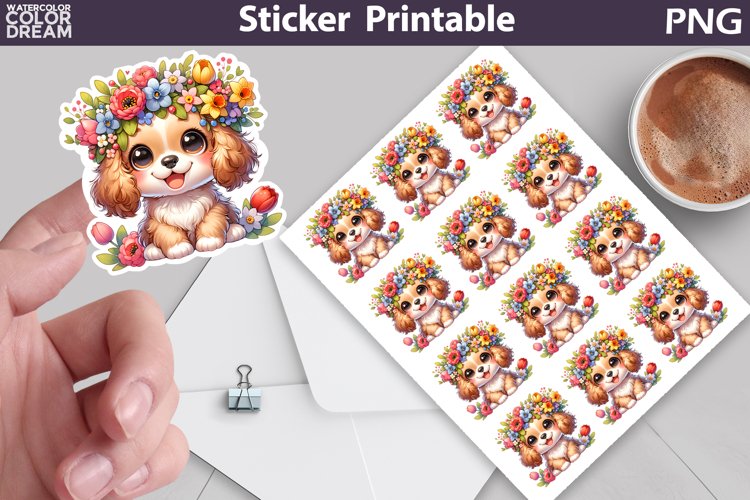 Cocker Spaniel Puppy Flowers Sticker | Dog Sticker Printable example image 1
