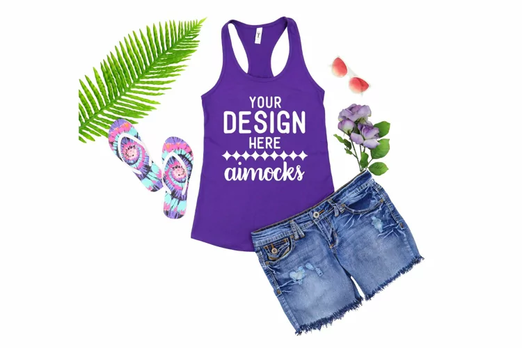 Purple 1533 Next Level Racerback Tank Summer Style Mockup