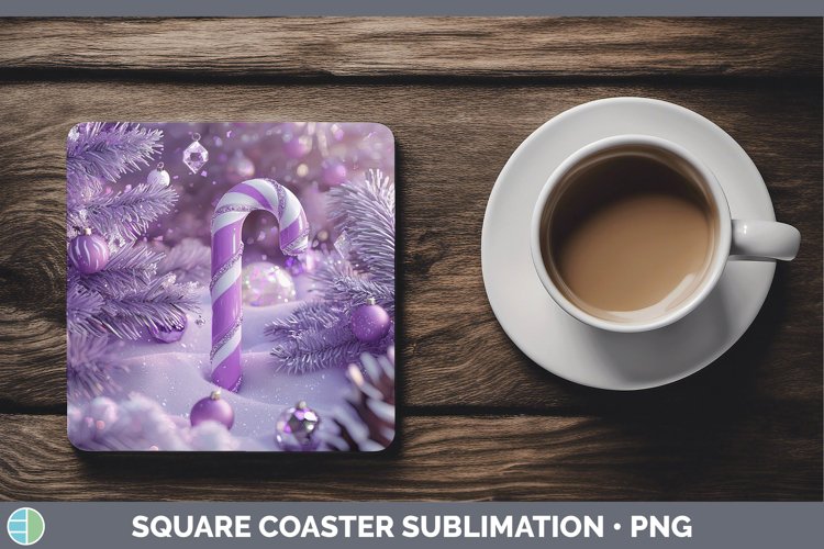 Purple 3D Christmas Candy Cane Square Coaster Sublimation Co