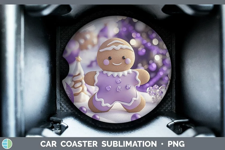 Purple 3D Christmas Gingerbread Man Car Coaster Sublimation
