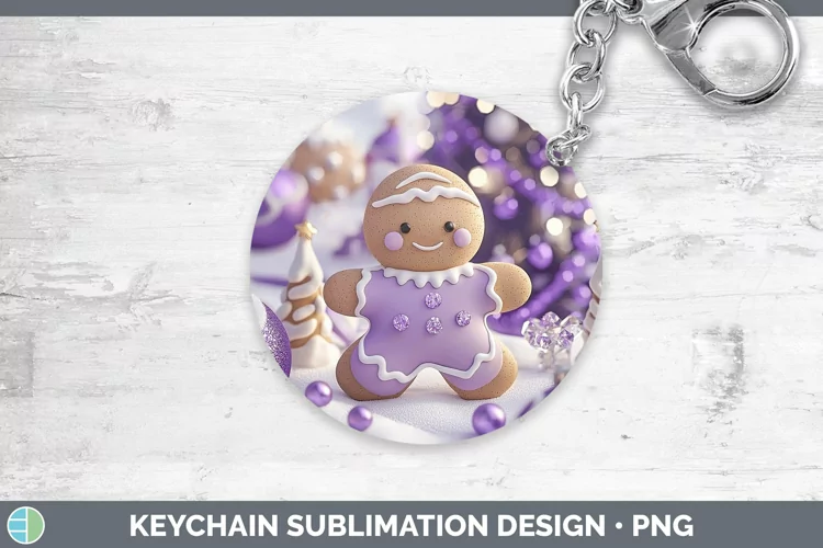 Purple 3D Christmas Gingerbread Man Keychain Sublimation Key