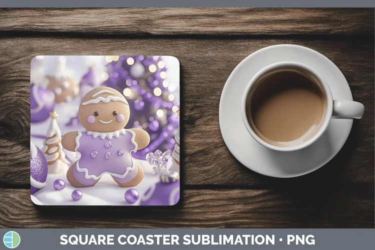Purple 3D Christmas Gingerbread Man Square Coaster Sublimati
