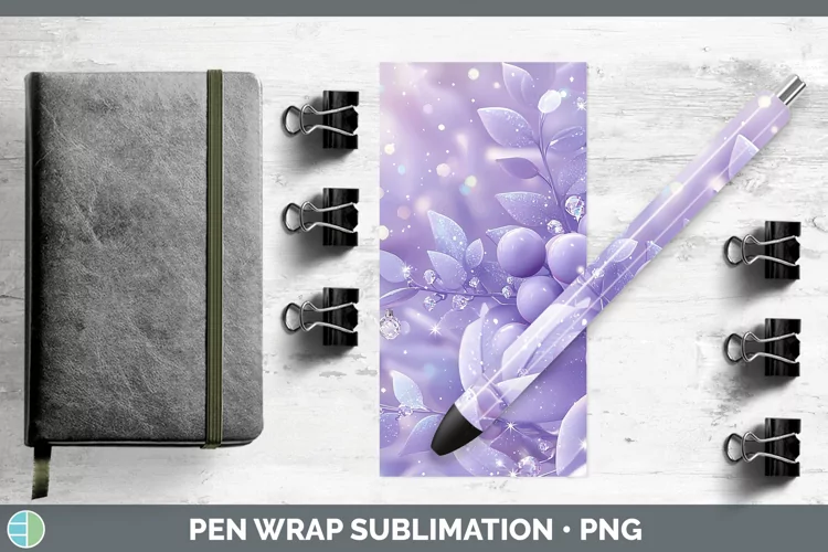 Purple 3D Christmas Mistletoe Pen Wrap Sublimation Pen Desig