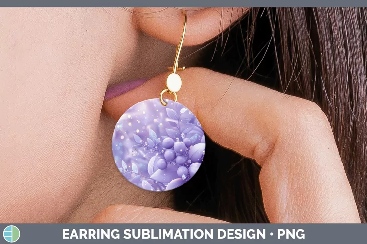 Purple 3D Christmas Mistletoe Round Earrings Sublimation Ear
