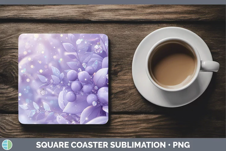 Purple 3D Christmas Mistletoe Square Coaster Sublimation Coa